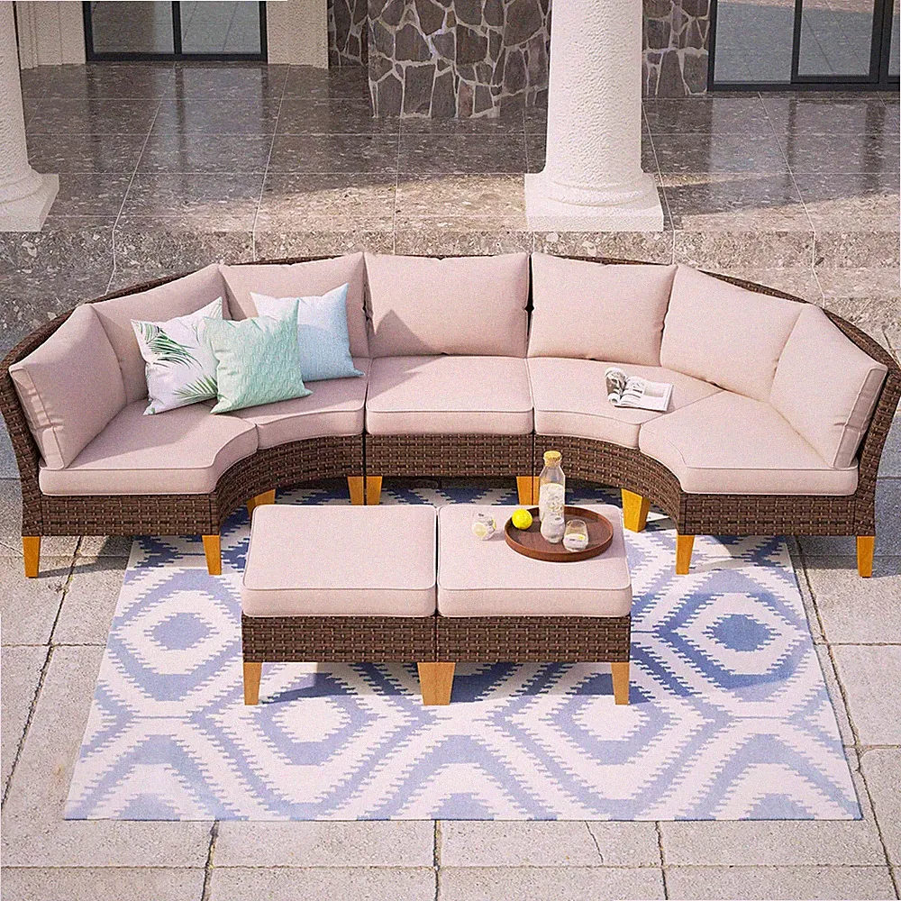 7 Piece Outdoor Sectional Sofa Set with Cushion Rattan Furniture with Ottoman