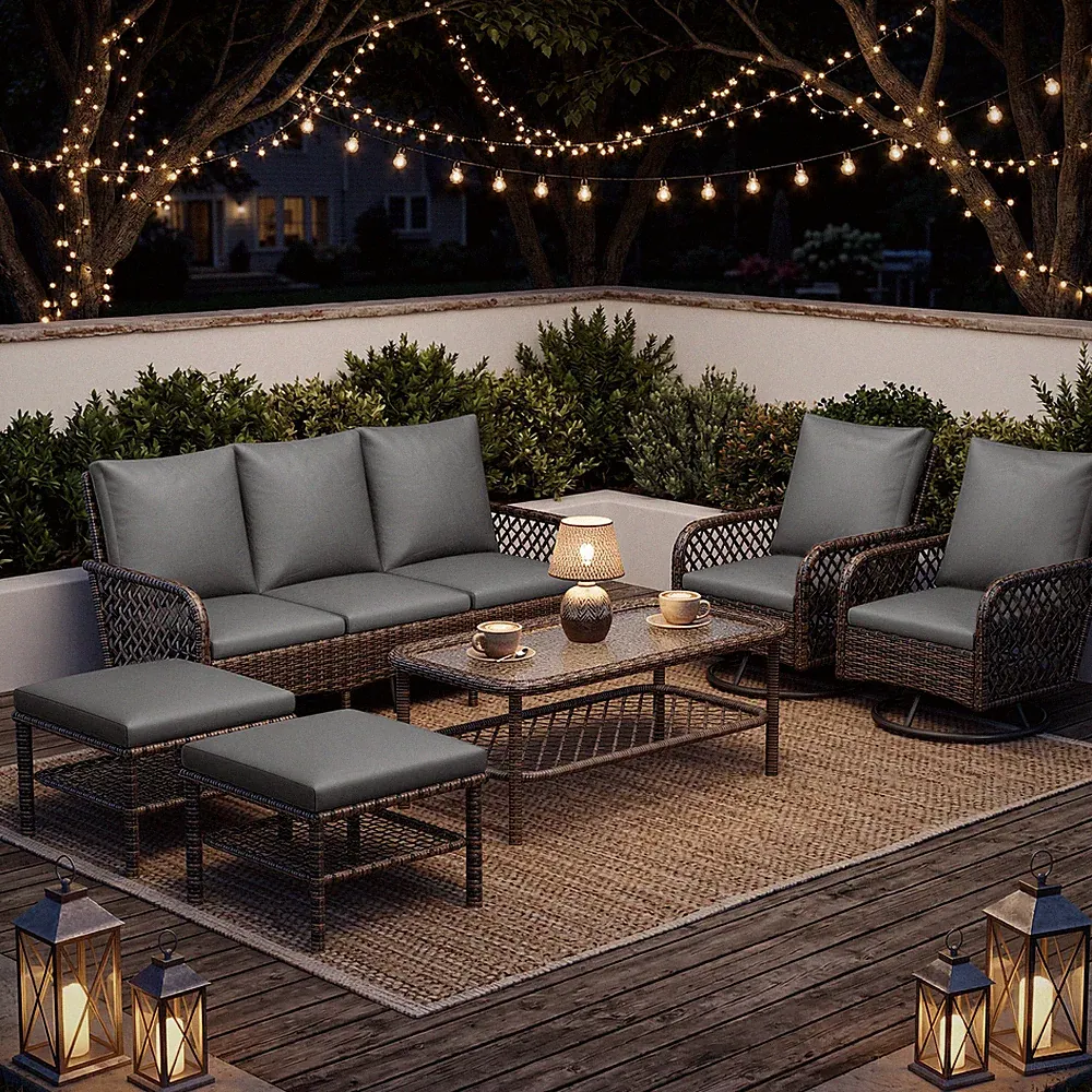 7-Piece Outdoor Sectional Sofa Set with Swivel Rocker Chairs, Ottoman & Table