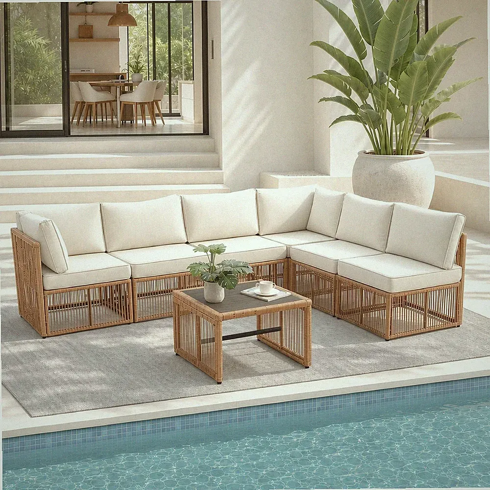 7 Piece Outdoor Small Patio Furniture Set, Wicker Sectional Furniture Set | Ratt