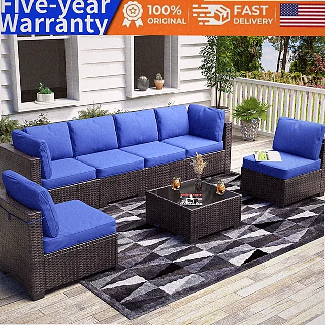 7-Piece Outdoor Wicker Patio Furniture Set PE Rattan Sectional Sofa Set Table