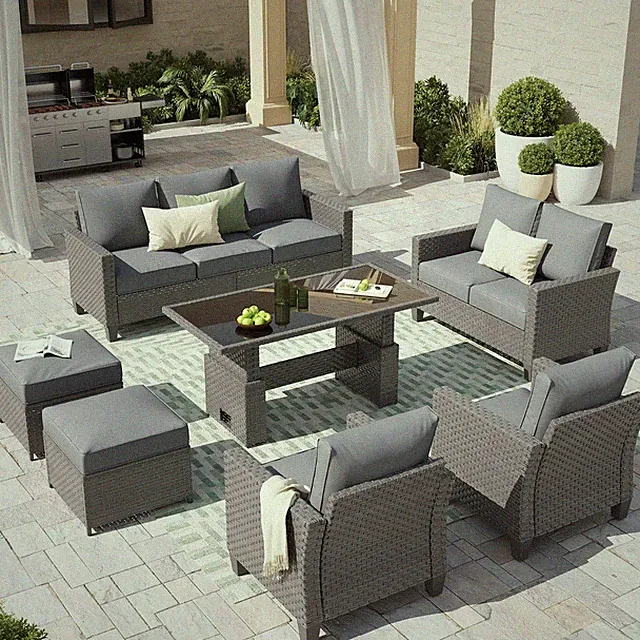 7-Piece Outdoor Wicker Patio Furniture Set with Lift Top Table