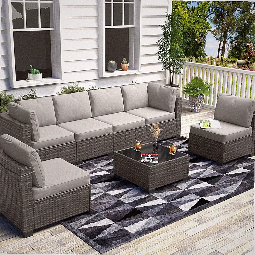 7 Piece Patio Conversation Set Sofa Couch Coffee Table Outdoor Decking Poolside