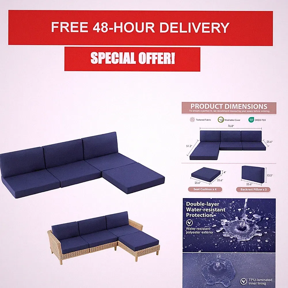 7-Piece Patio Cushion Set Outdoor Sectional Deep Seat Navy Blue