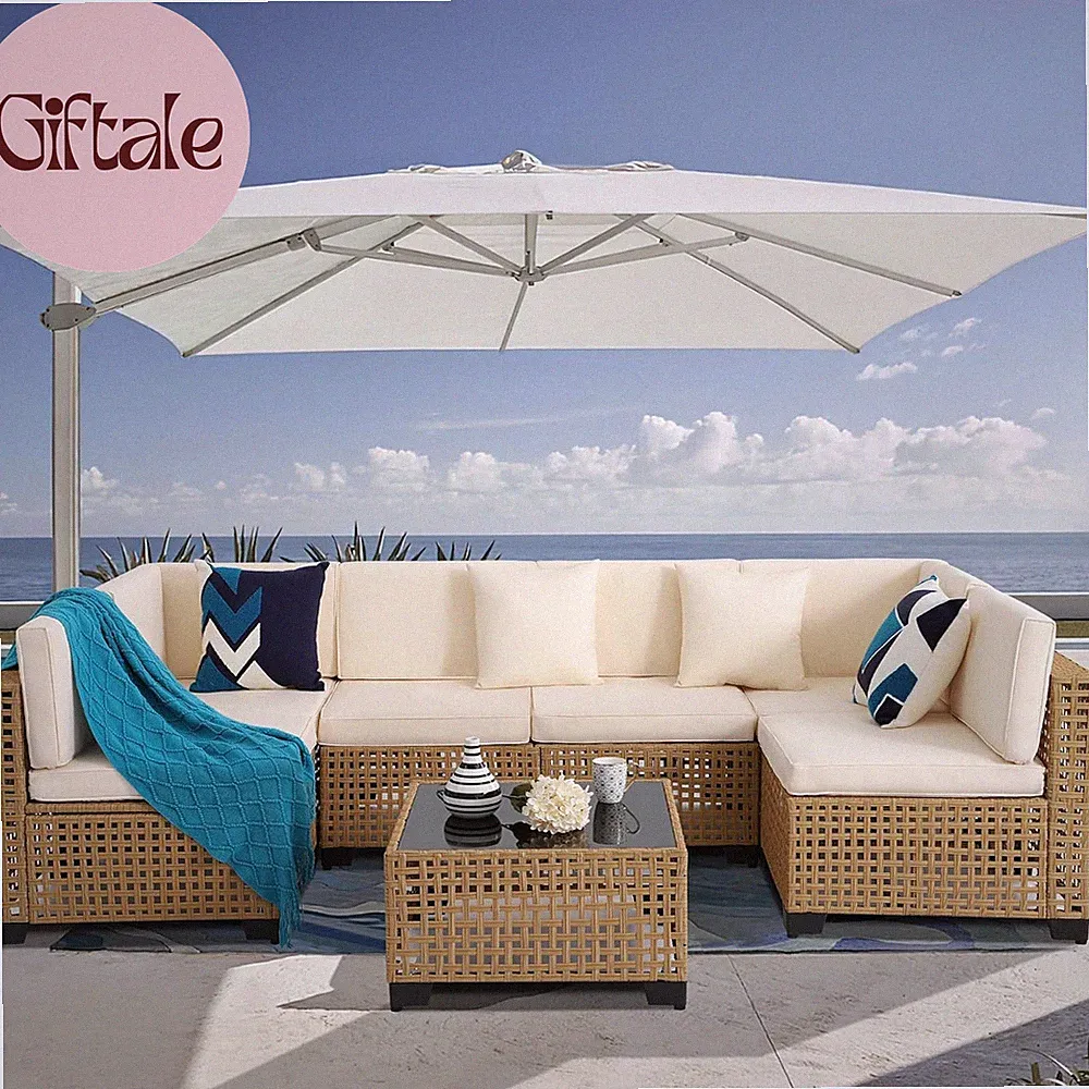 7-Piece Patio Furniture Set, All-Weather PE Rattan Outdoor Sectional Sofa, Modul