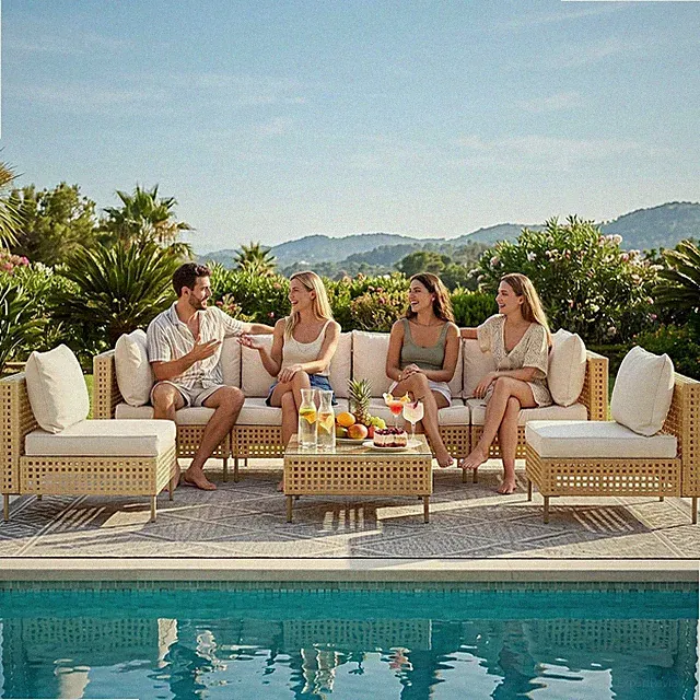 7-Piece Patio Furniture Set, Handmade Rattan Outdoor Furniture Set, Outdoor Sect
