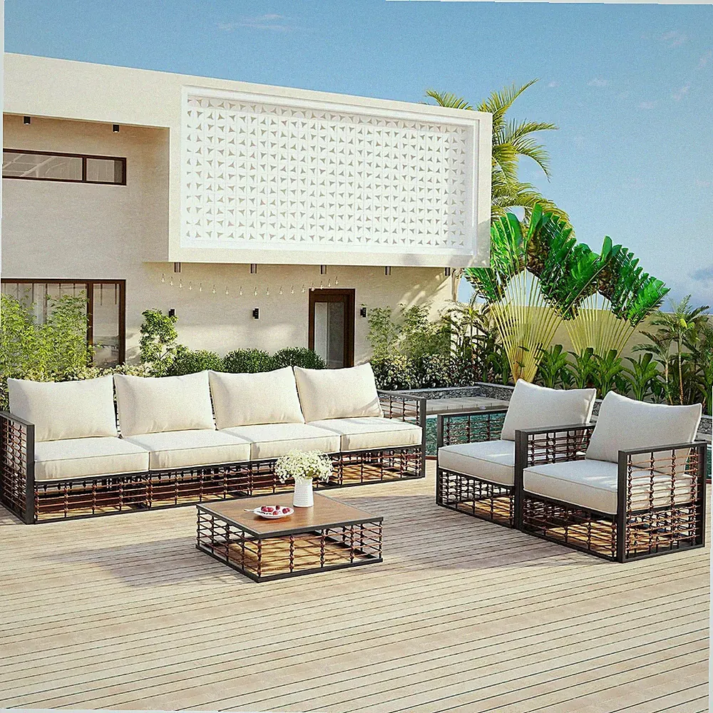 7 Piece Patio Furniture Set, Metal Outdoor Sectional Sofa, All Weather Garden Co