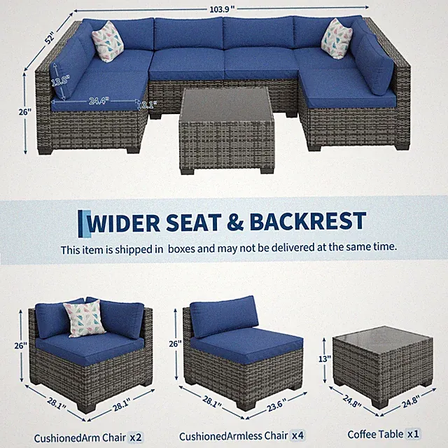 7 Piece Patio Furniture Set Outdoor Rattan Sofa Cushions Backyard Furniture Sets