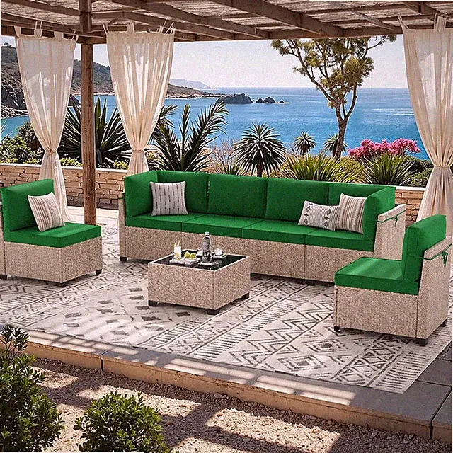 7-Piece Patio Furniture Set, Outdoor Sectional All-Weather Wicker Patio Conversa