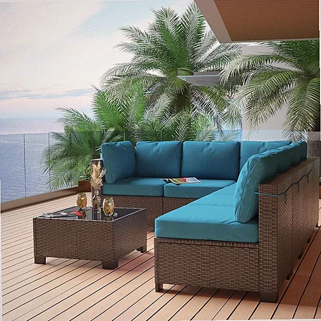 7-Piece Patio Furniture Set Outdoor Wicker Sectional Sofa Cushions Coffee Table