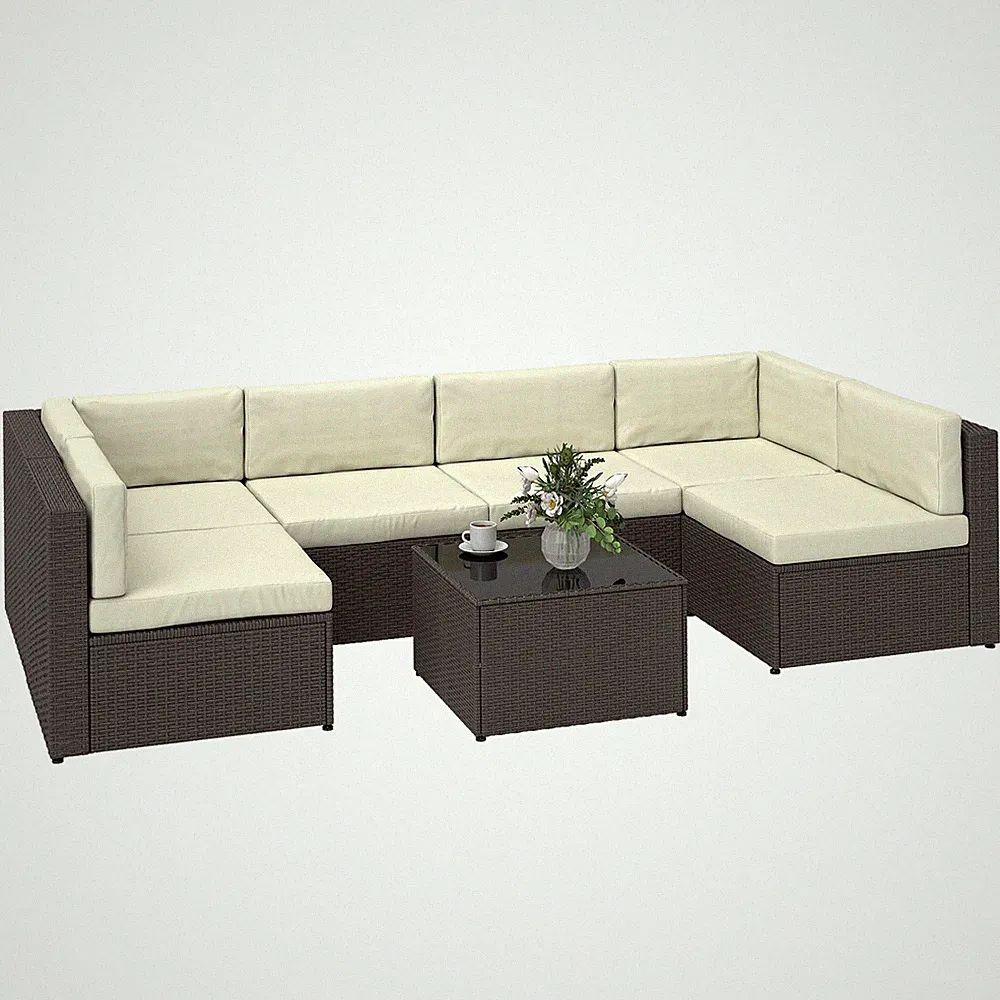 7 Piece Patio Furniture Set, Wicker Outdoor Sectional Sofa Set