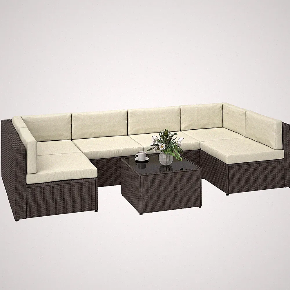 7 Piece Patio Furniture Set, Wicker Outdoor Sectional Sofa Set