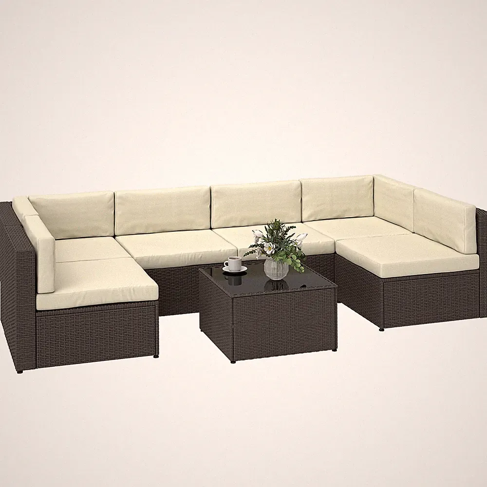 7 Piece Patio Furniture Set, Wicker Outdoor Sectional Sofa Set
