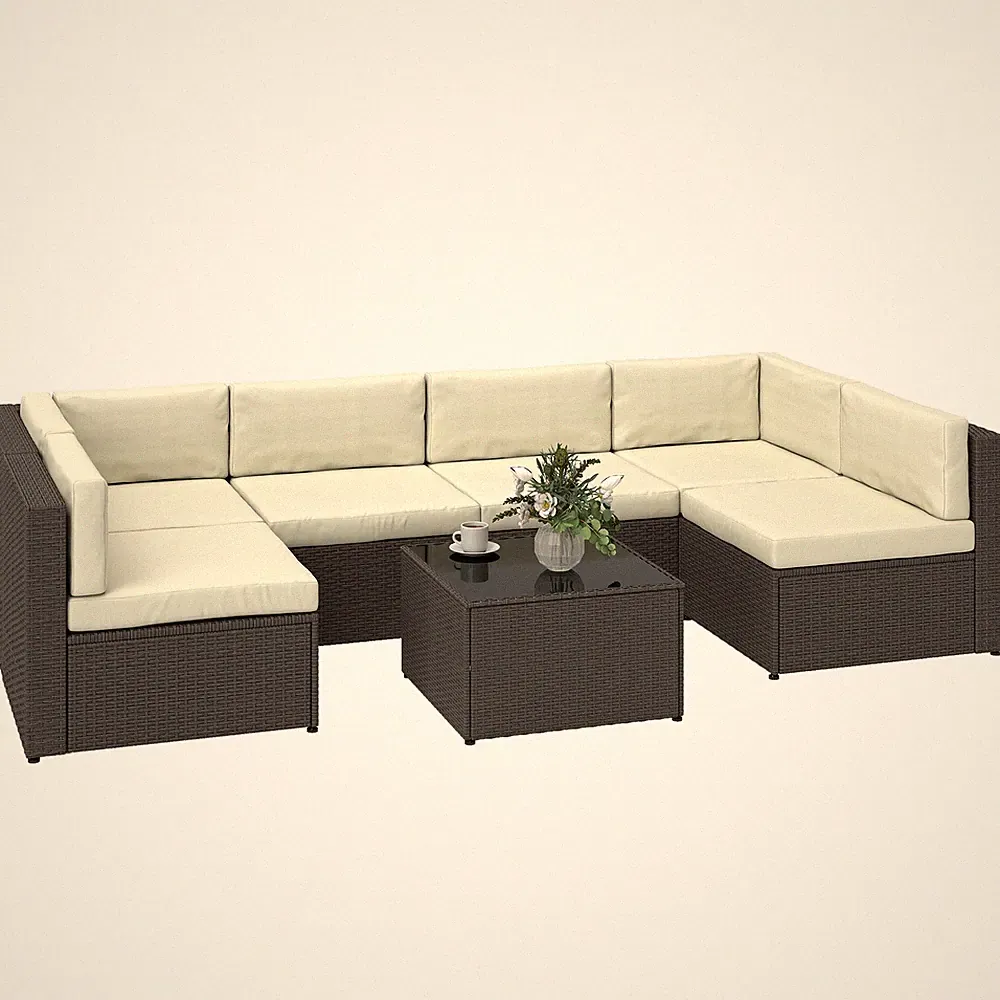 7 Piece Patio Furniture Set, Wicker Outdoor Sectional Sofa Set