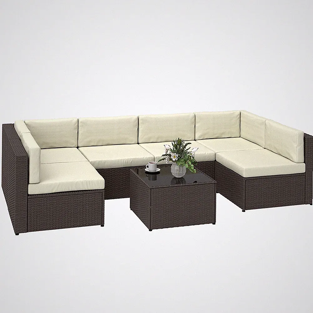 7 Piece Patio Furniture Set, Wicker Outdoor Sectional Sofa Set