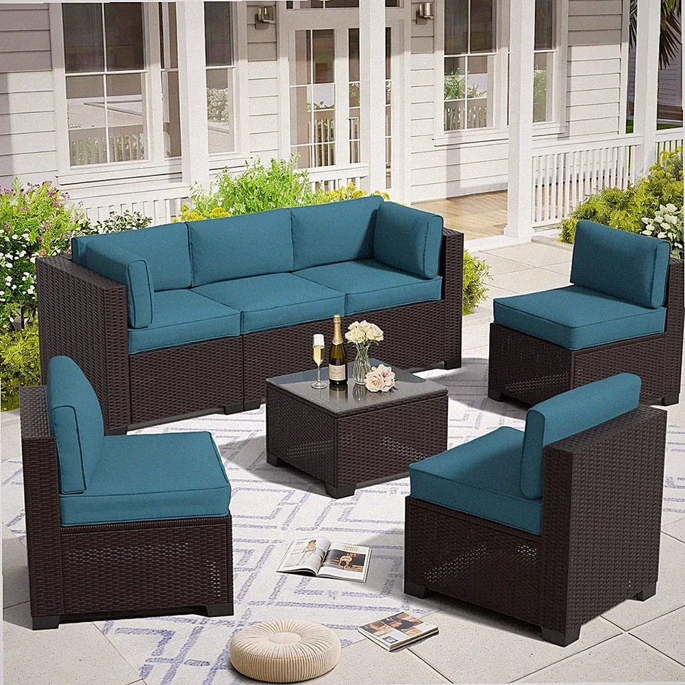 7 Piece Patio Furniture Set, Wicker Patio Conversation Sets, Outdoor Sectional