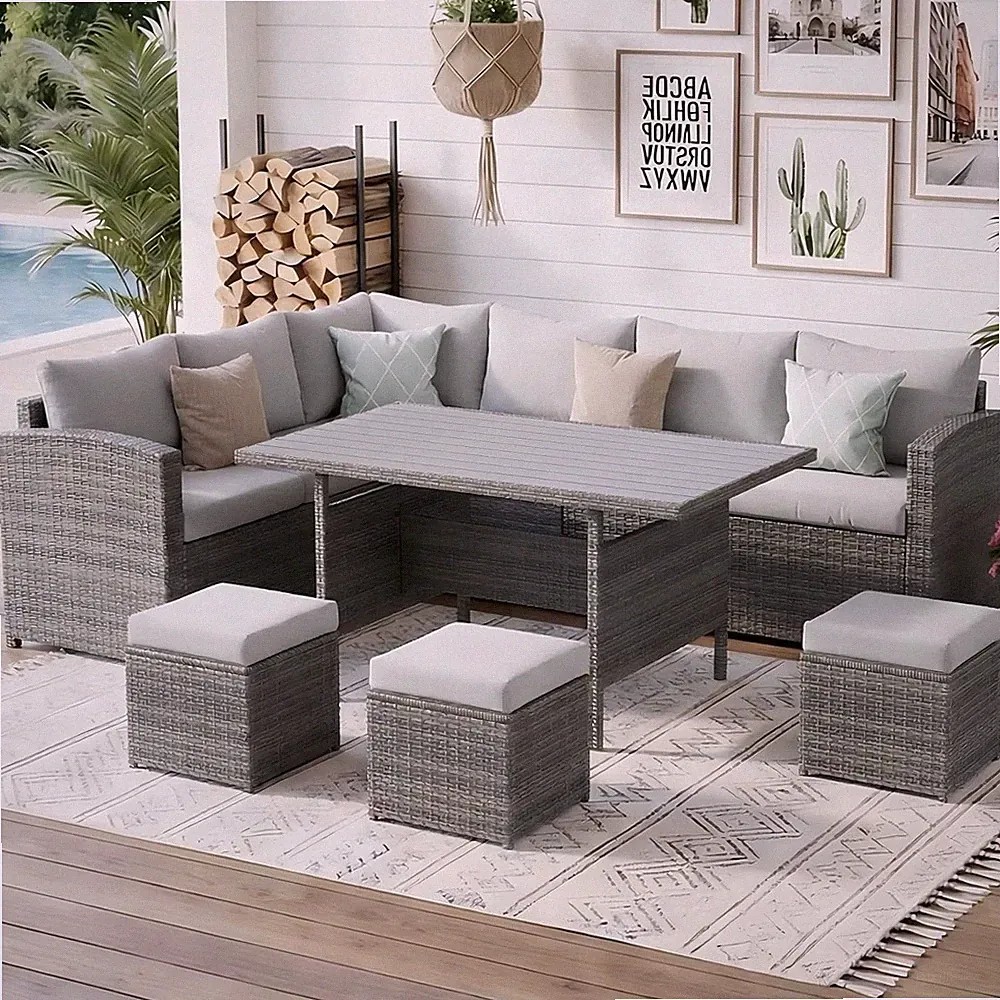 7 Piece Patio Furniture Set, Wicker Patio Sectional with Wide Armrest, All Weath