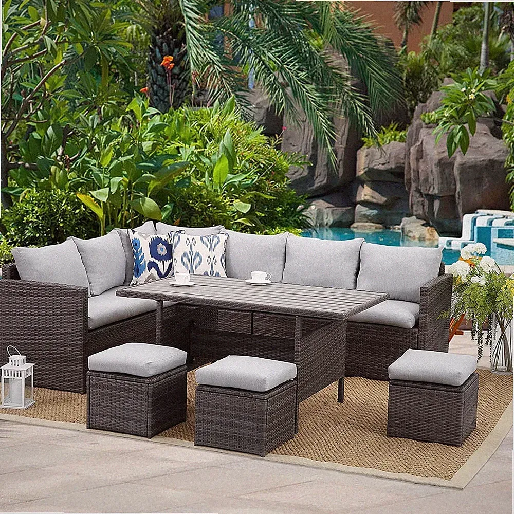 7 Piece Patio Furniture Set, Wicker Patio Sectional with Wide Armrest, All Weath