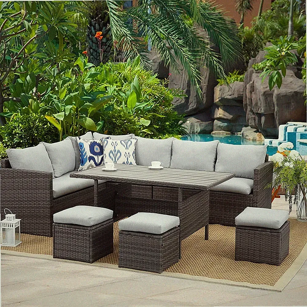 7 Piece Patio Furniture Set, Wicker Patio Sectional with Wide Armrest, All Weath