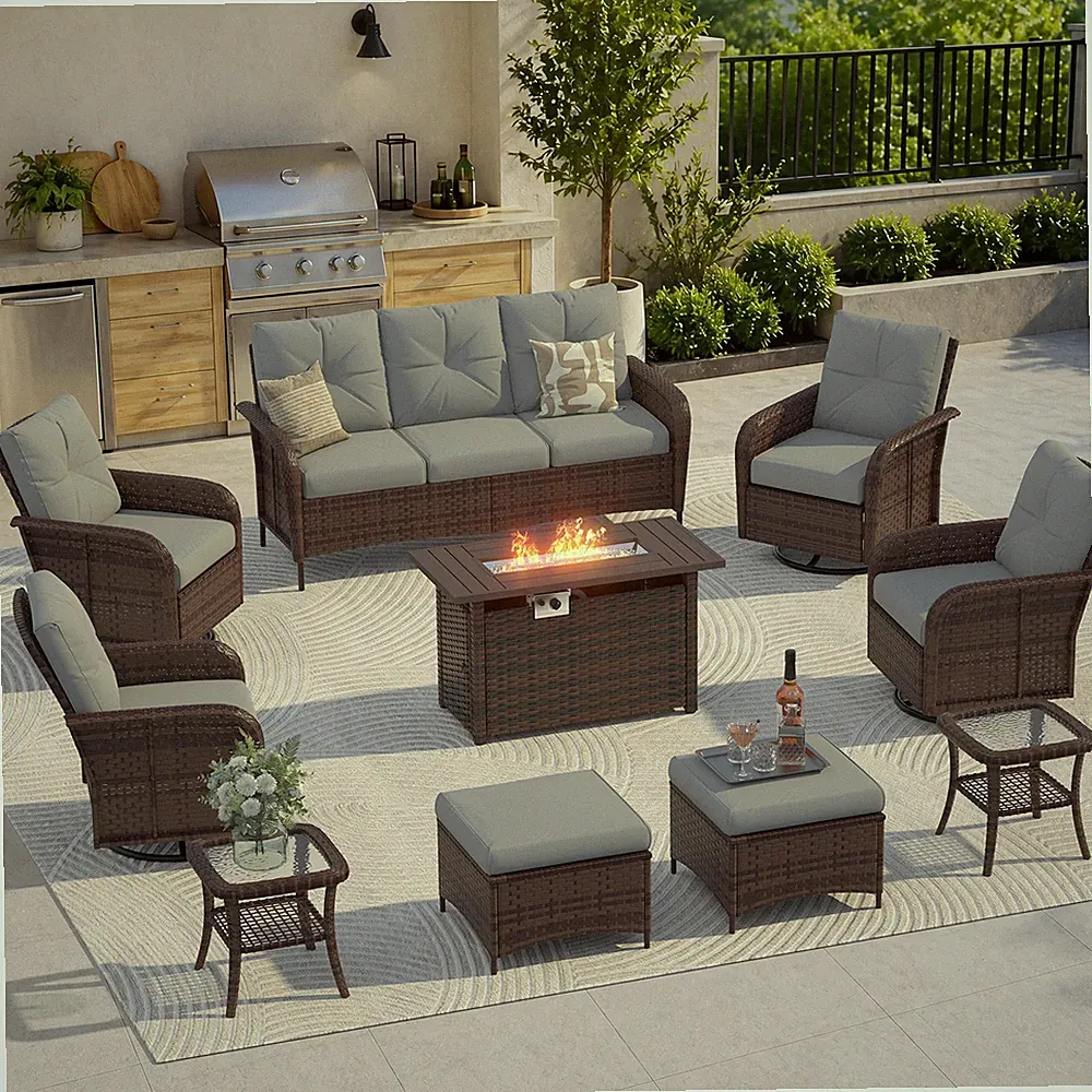7-piece Patio Furniture Sets Outdoor Wicker Sectional Sofa Set with Swivel Chair