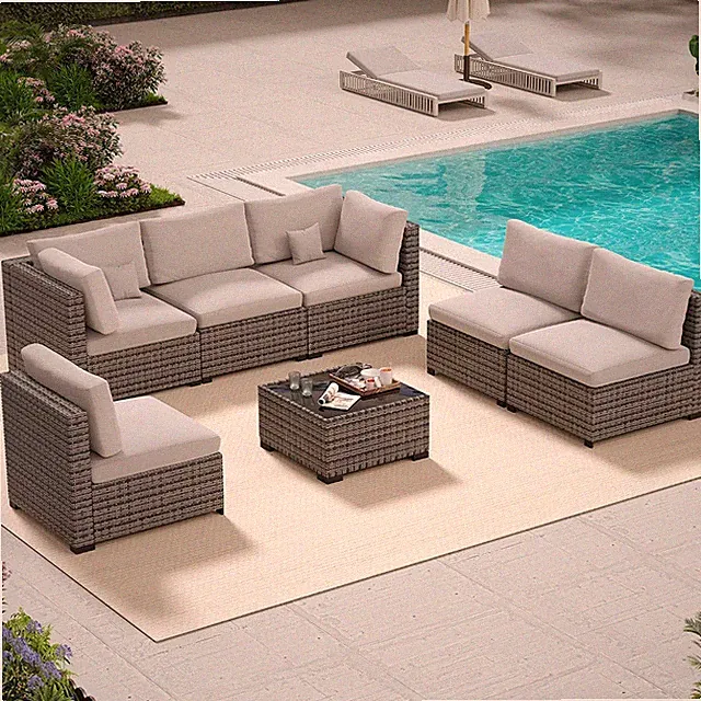 7 Piece Patio Outdoor Furniture Set, All-Weather Wicker Outdoor Sectional Patio