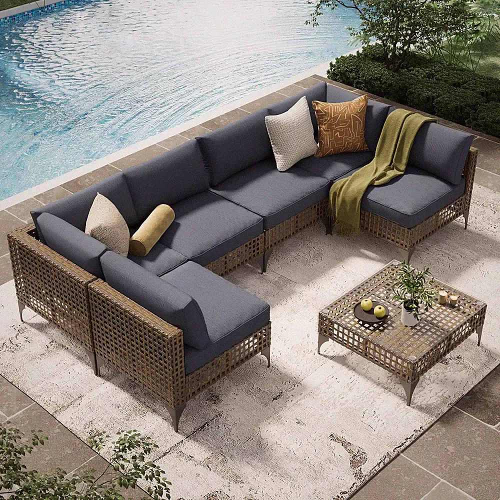 7-Piece Patio Outdoor Furniture Set, Boho Outdoor Sectional Furniture Sofa Set