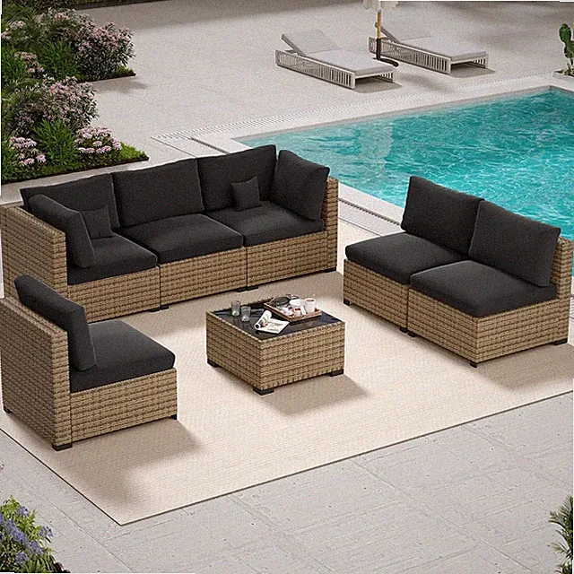 7 Piece Patio Outdoor Furniture Set, Outdoor Sectional, All-Weather Manual Weavi