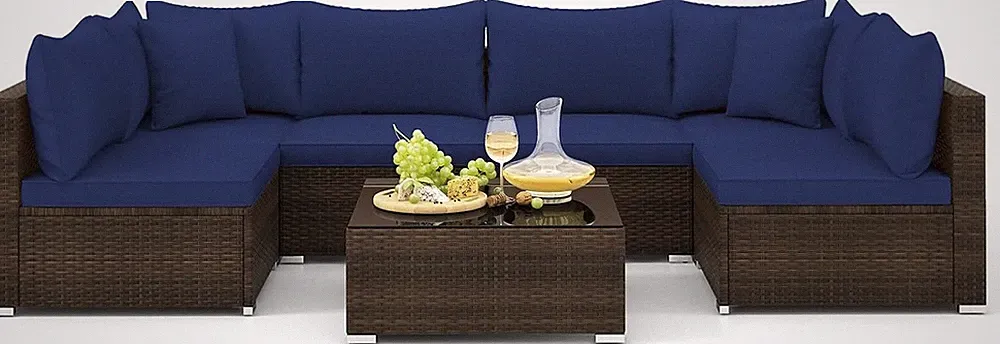 7 Piece Patio Wicker Furniture Set, Outdoor Rattan Sectional Sofa Set for 6 with