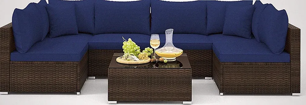 7 Piece Patio Wicker Furniture Set, Outdoor Rattan Sectional Sofa Set for 6 with
