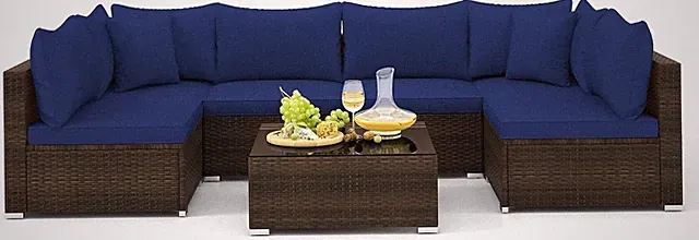 7 Piece Patio Wicker Furniture Set, Outdoor Rattan Sectional Sofa Set for 6 with