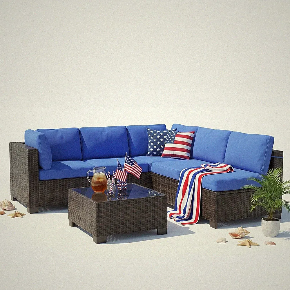 7-Piece PE Rattan Wicker Outdoor Furniture Set - Stylish Modular Sectional Sofa
