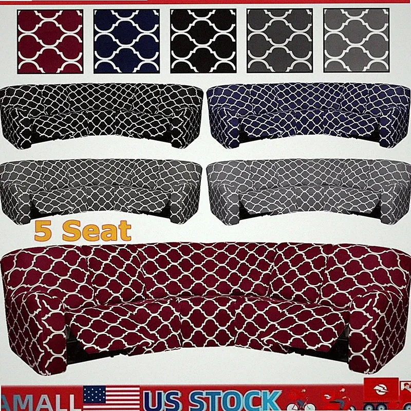 7-Piece Printed Stretch Recliner Corner Sofa Cover for 5 Seat Sectional Sofa Set