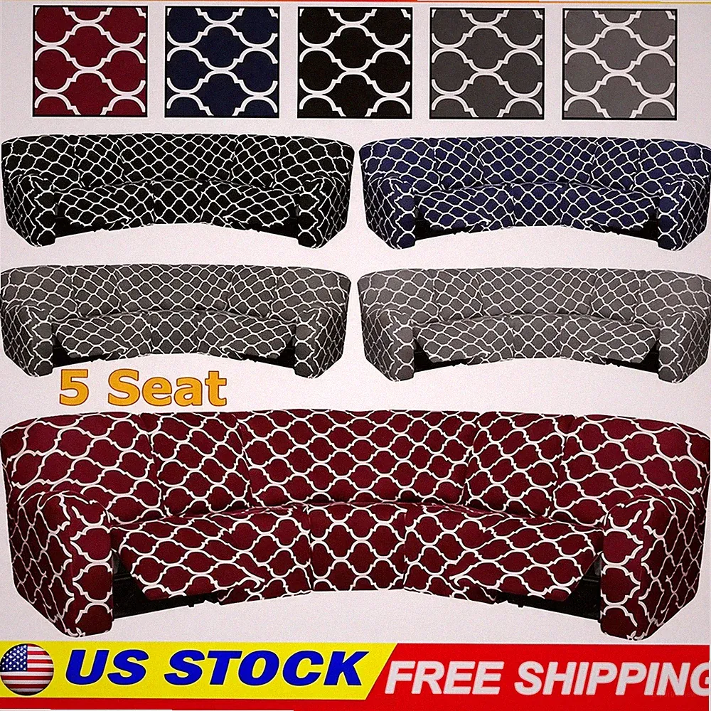 7-Piece Printed Stretch Recliner Corner Sofa Cover for 5 Seat Sectional Sofa Set