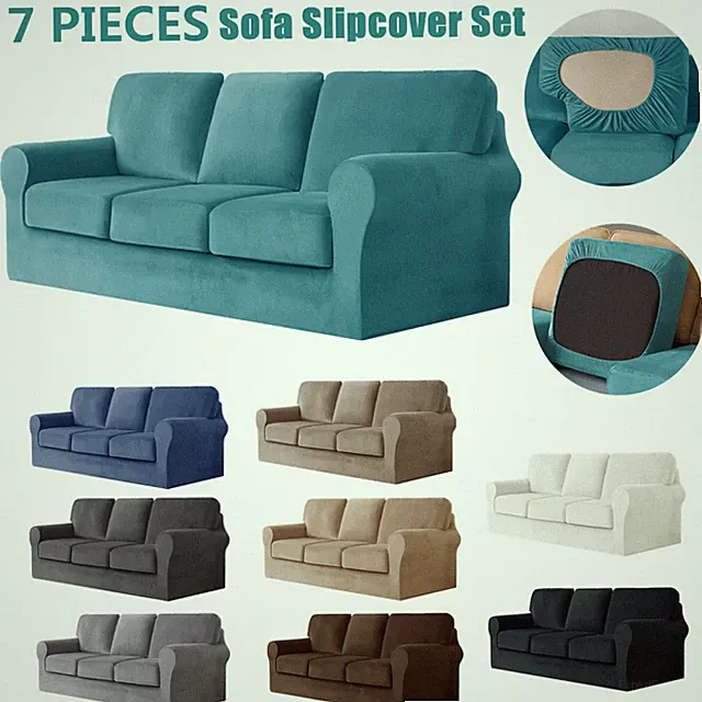 7-Piece Stretch Sofa Slipcover Set for 3 Seater Couch Separate Backrest Cushions