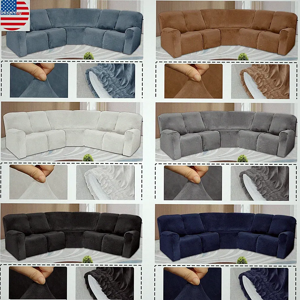 7 Piece Velvet Stretch Recliner Corner Sofa Cover 5-Seater Sectional Couch Cover