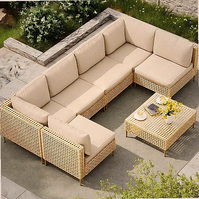 7-Piece Wicker Outdoor Patio Furniture Set, Modular Rattan Outdoor Furniture, Pa