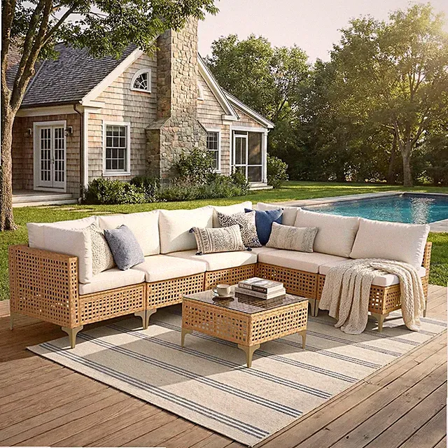7 Piece Wicker Patio Furniture Set | Outdoor Conversation Sectional Sofa Set wit