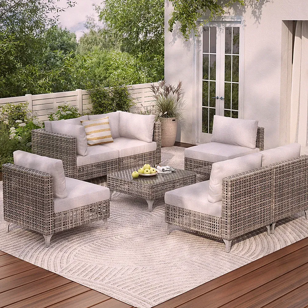 7-Piece Wicker Patio Furniture Set, Outdoor Conversation Set Sectional Sofa