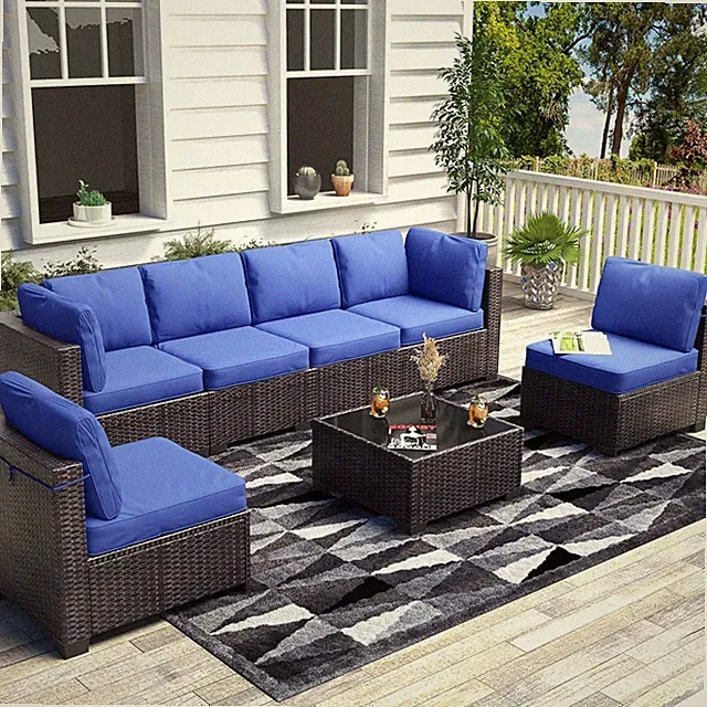 7-Piece Wicker Patio Furniture Set with Cushions & Coffee Table