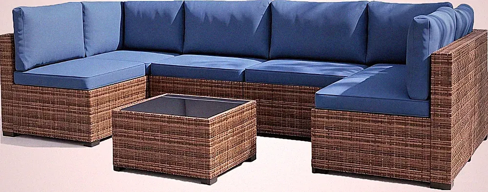 7-Piece Wicker Patio Sectional Furniture Set, Outdoor Sectional Conversation Set