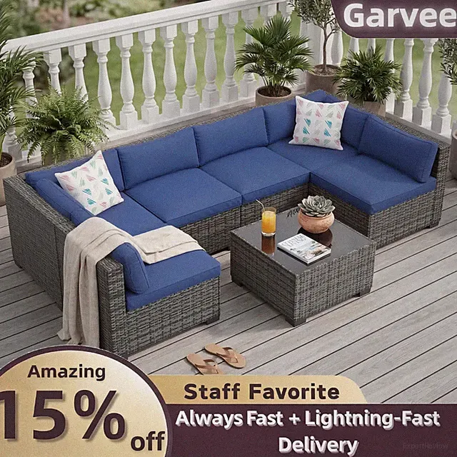 7-Piece Wicker Patio Set Modular Sofa with Washable Thick Cushions & Table