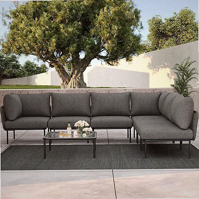 7 Pieces Aluminum Patio Furniture Set, Modern Modular Sectional Sofa with Coffee
