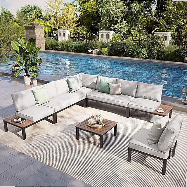 7 Pieces Metal Patio Furniture Set, Modular Outdoor Sectional Conversation Set