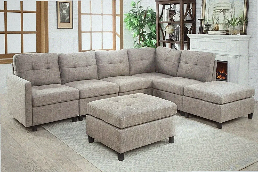 7 Pieces Modular Sectional Couches Reversible L Shaped Sofa Furniture Set Home