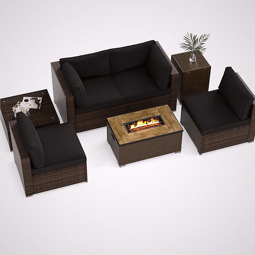 7 Pieces Outdoor Furniture Set with 32" Fire Pit Table and Propane Tank Cover