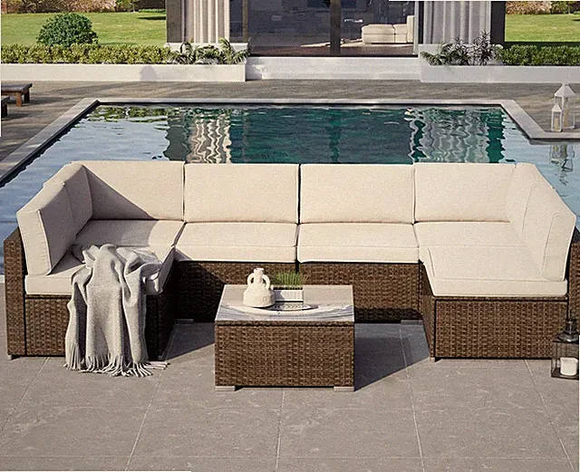 7-Pieces Outdoor Patio Furniture Set Brown Wicker outside Modular Sectional Sofa