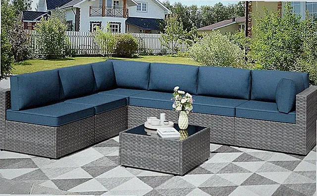 7 Pieces Outdoor Patio Furniture Sets, Patio Sectional Sofa Couch, Gray PE