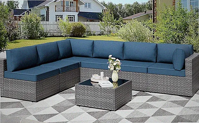 7 Pieces Outdoor Patio Furniture Sets, Patio Sectional Sofa Couch, Gray PE Wicke