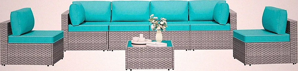 7 Pieces Outdoor Patio Furniture Sets, Patio Sectional Sofa Couch, Silver Gray P