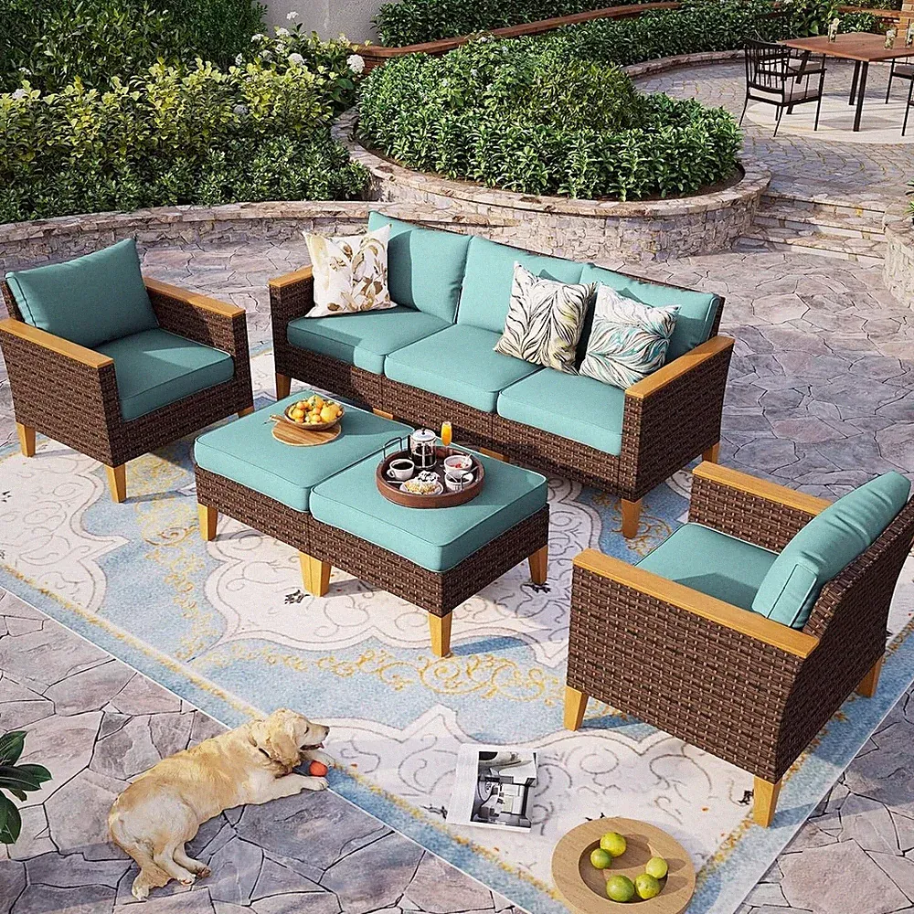 7 Pieces Outdoor Patio Furniture Sets Sectional Sofa Rattan Chair Wicker Set