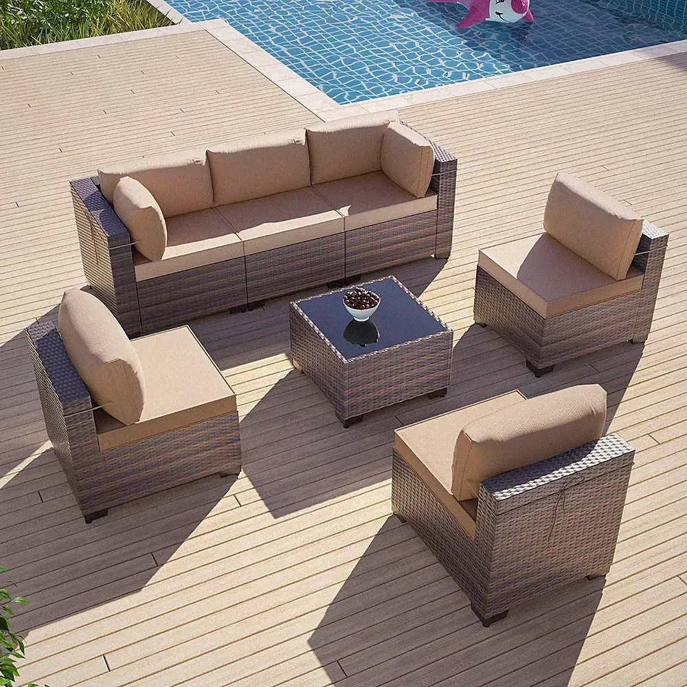 7 Pieces Outdoor Patio Furniture Sets,Wicker Conversation Set Sectional Sofa,Inc